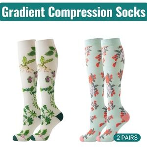 Unisex 15-20 mmHg Compression Socks‎ S/M Knee High Medical Floral 2 Pack NEW